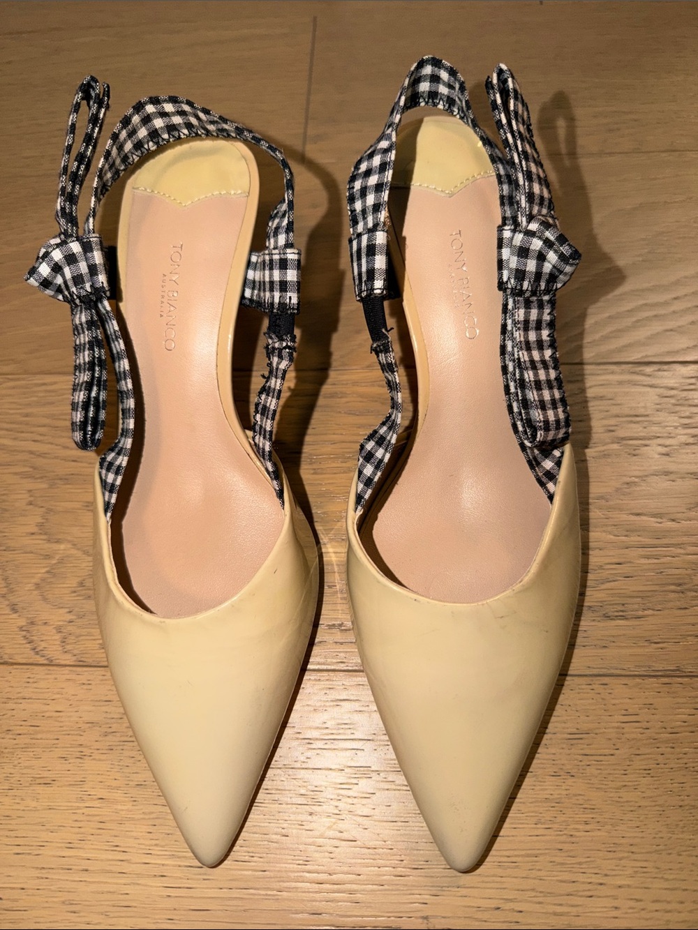 Tony Bianco Yellow Pointed-Toe Slingbacks with Black-and-White Gingham Bow